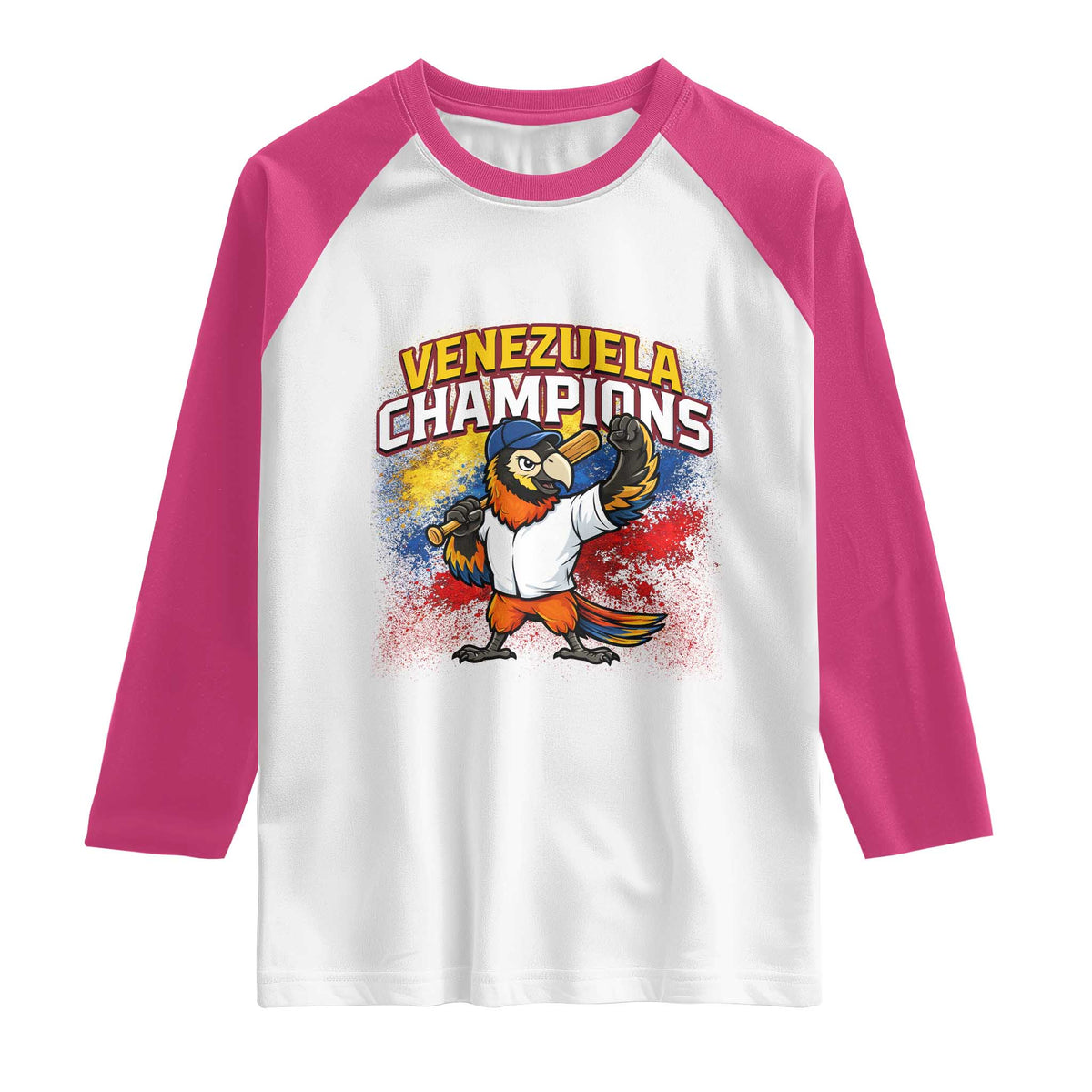 Venezuela Baseball Champions Raglan Shirt Troupial Bird Patriotic Pride TS12 White Heliconia Print Your Wear