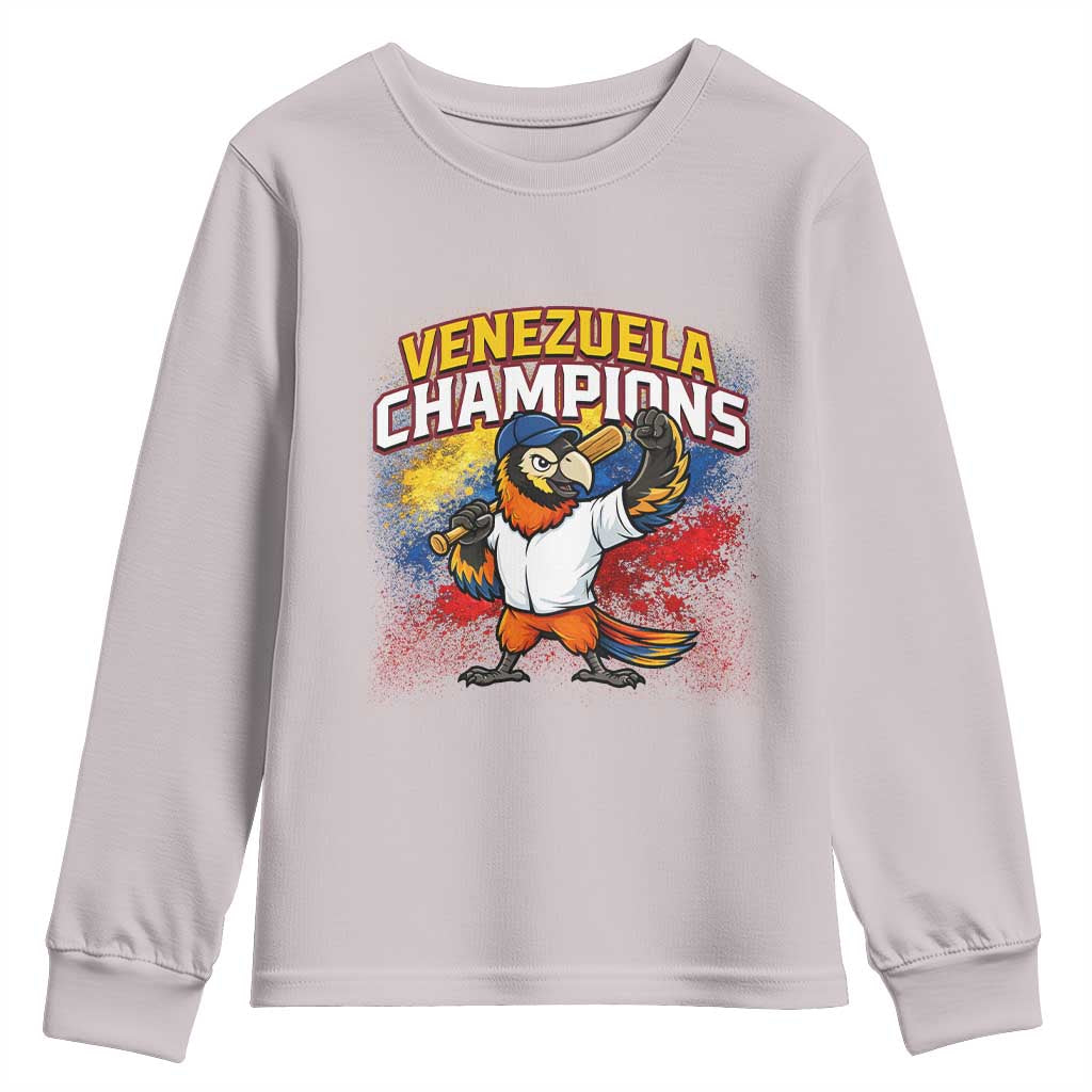 Venezuela Baseball Champions Youth Sweatshirt Troupial Bird Patriotic Pride TS12 Ice Gray Print Your Wear
