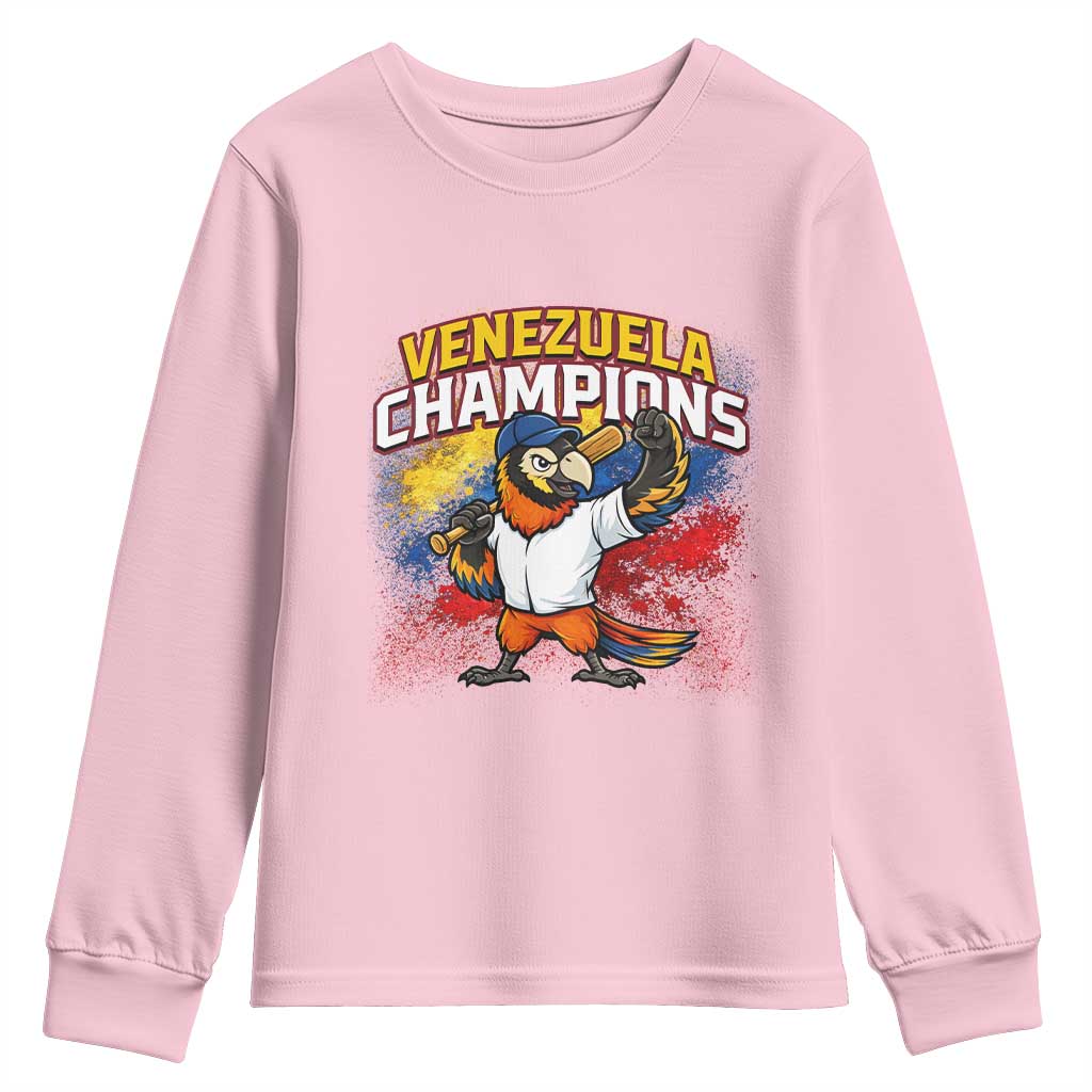 Venezuela Baseball Champions Youth Sweatshirt Troupial Bird Patriotic Pride TS12 Light Pink Print Your Wear