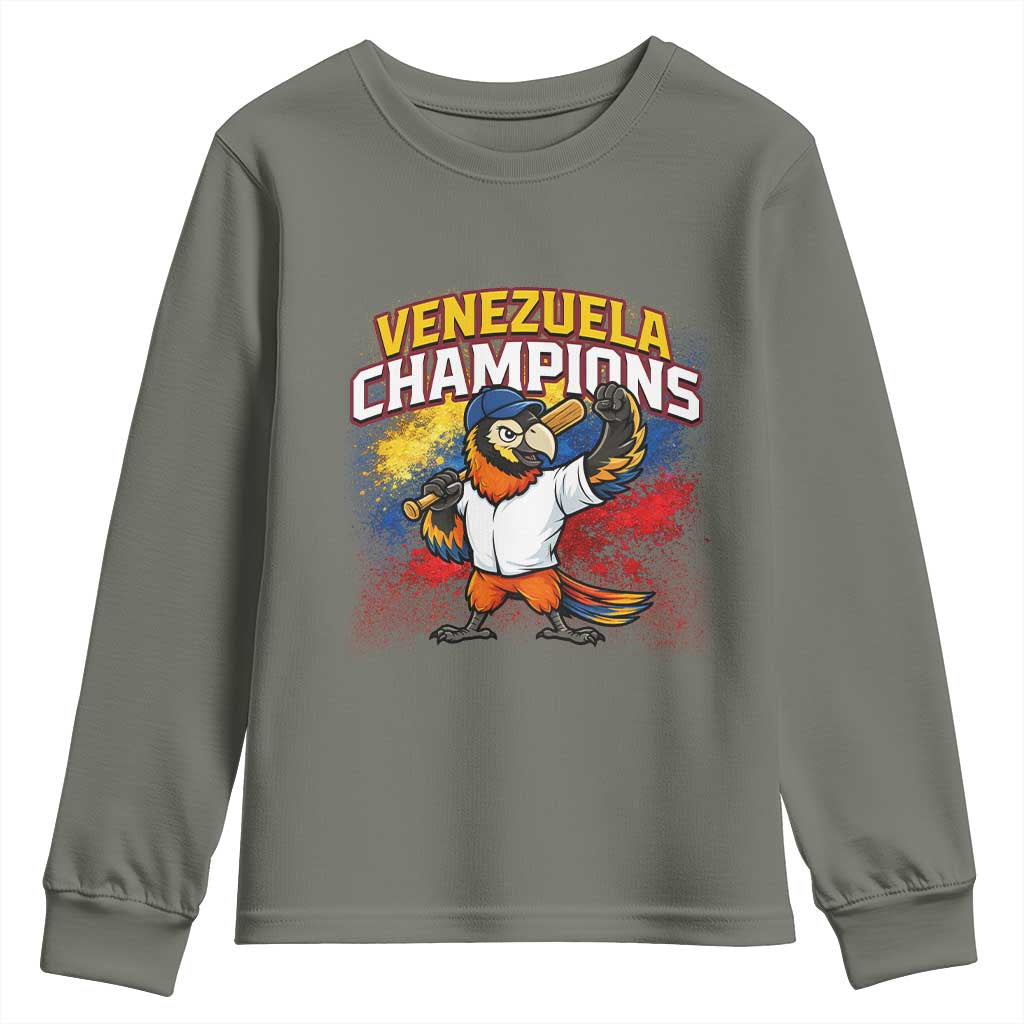 Venezuela Baseball Champions Youth Sweatshirt Troupial Bird Patriotic Pride TS12 Military Green Print Your Wear