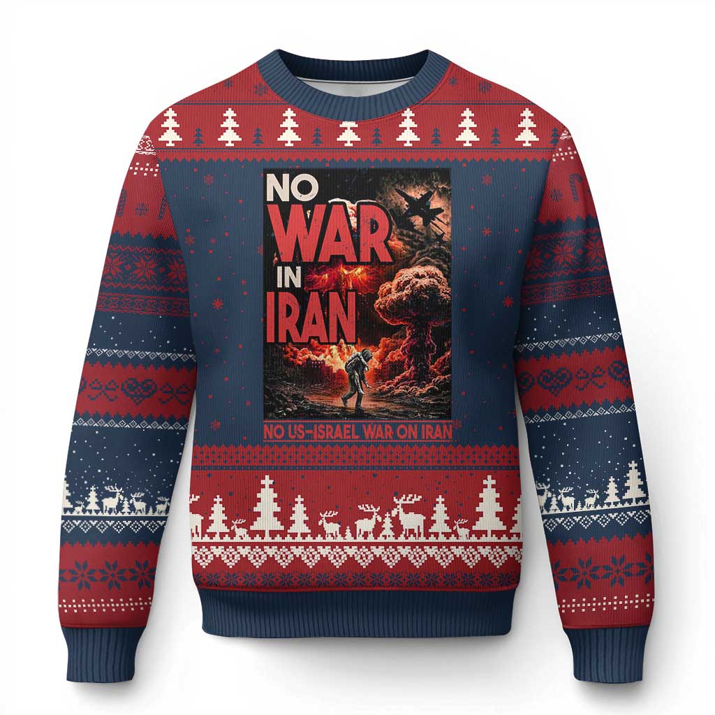 No US Israel War On Iran Ugly Christmas Sweater Peace Not War TS12 Navy Red Print Your Wear