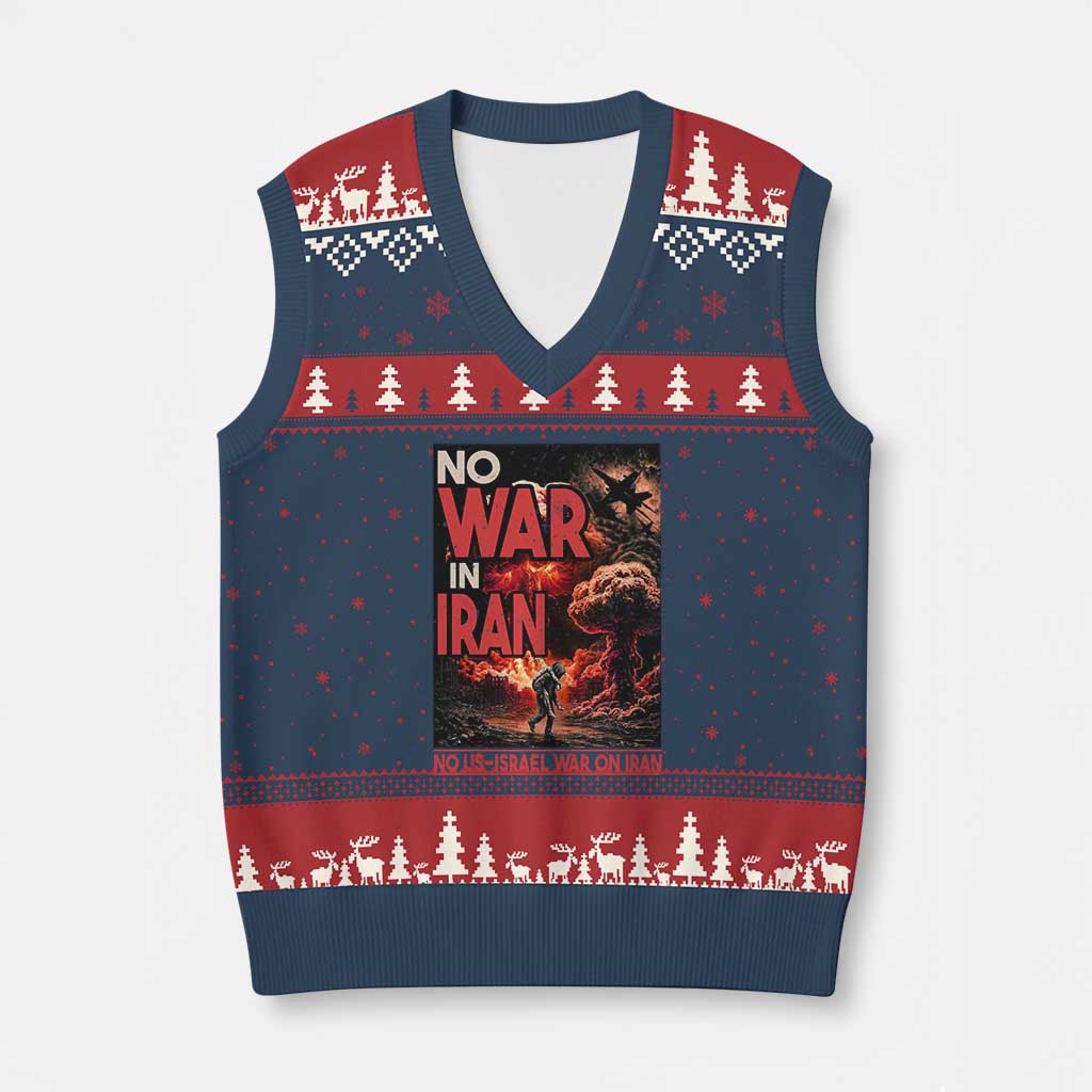 No US Israel War On Iran V-Neck Knit Sweater Vest Peace Not War TS12 Navy Red Print Your Wear