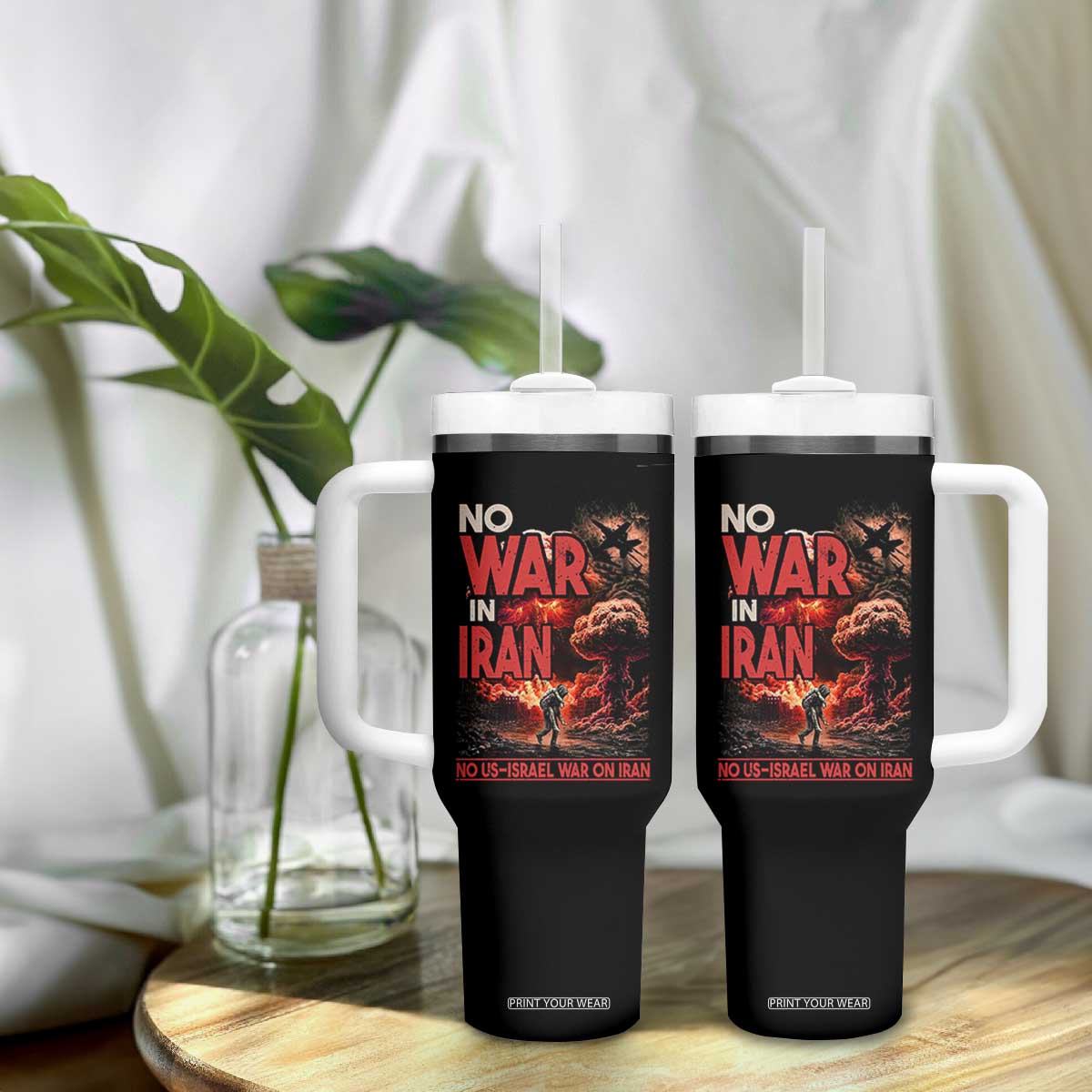 No US Israel War On Iran Tumbler With Handle Peace Not War TS12 Print Your Wear