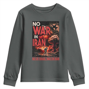 No US Israel War On Iran Youth Sweatshirt Peace Not War TS12 Dark Heather Print Your Wear