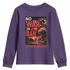 No US Israel War On Iran Youth Sweatshirt Peace Not War TS12 Purple Print Your Wear