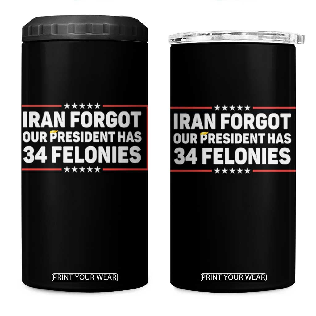Iran Forgot Our President Has 34 Felonies 4 in 1 Can Cooler Tumbler Political Protest TS12 One Size: 16 oz Black Print Your Wear