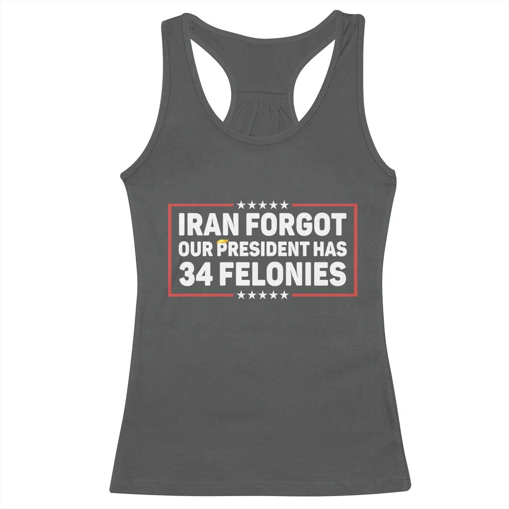 Iran Forgot Our President Has 34 Felonies Racerback Tank Top Political Protest TS12 Dark Heather Print Your Wear