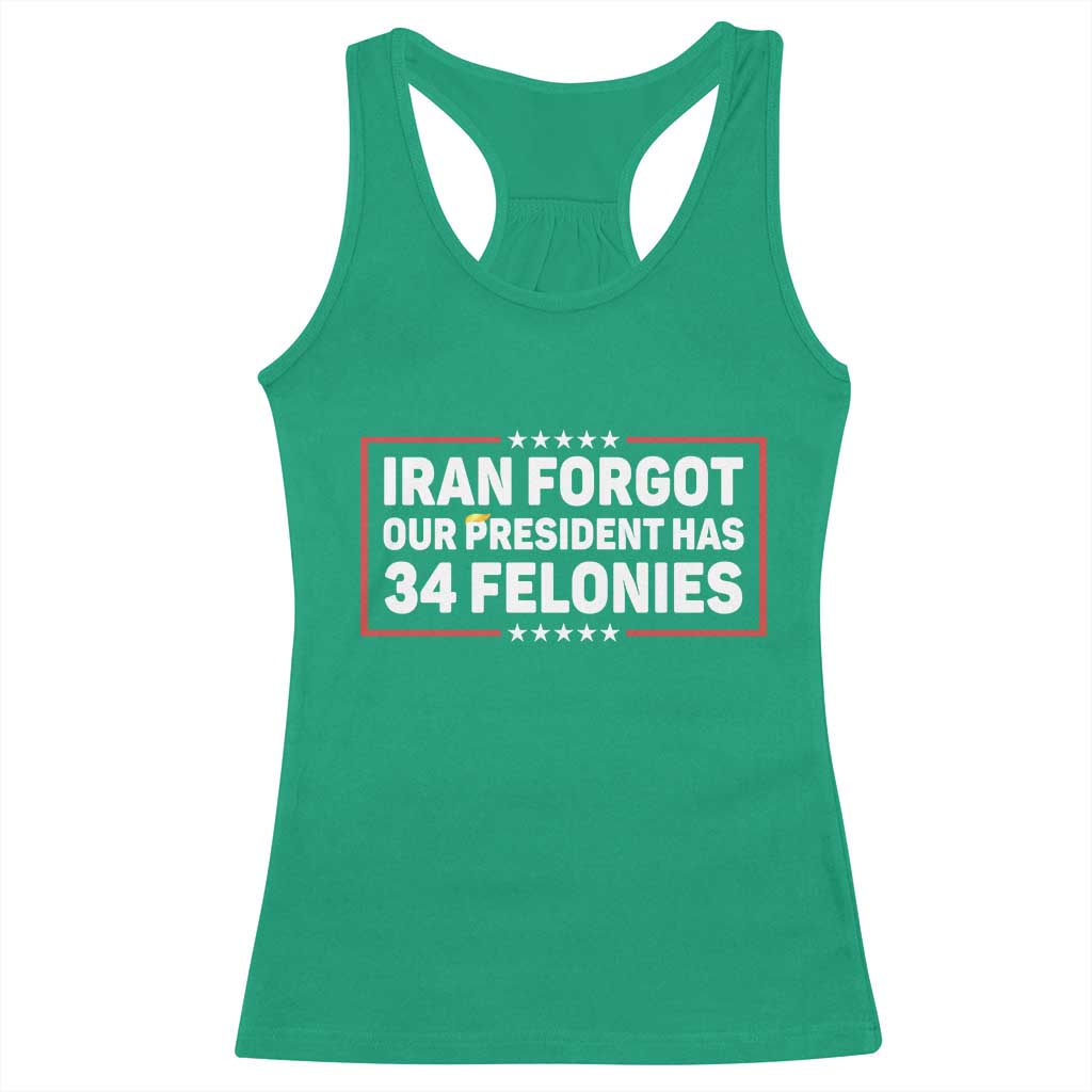 Iran Forgot Our President Has 34 Felonies Racerback Tank Top Political Protest TS12 Irish Green Print Your Wear