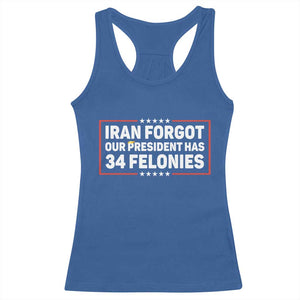 Iran Forgot Our President Has 34 Felonies Racerback Tank Top Political Protest TS12 Royal Blue Print Your Wear