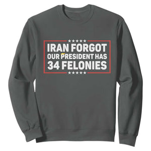 Iran Forgot Our President Has 34 Felonies Sweatshirt Political Protest TS12 Dark Heather Print Your Wear