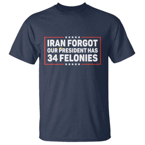 Iran Forgot Our President Has 34 Felonies T Shirt - Political Protest TS12 Navy Print Your Wear