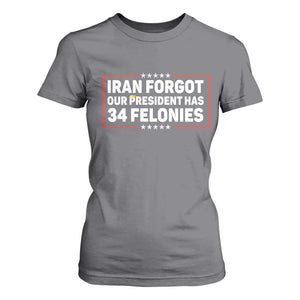 Iran Forgot Our President Has 34 Felonies T Shirt For Women Political Protest TS12 Charcoal Print Your Wear