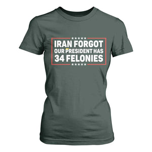 Iran Forgot Our President Has 34 Felonies T Shirt For Women Political Protest TS12 Dark Forest Green Print Your Wear