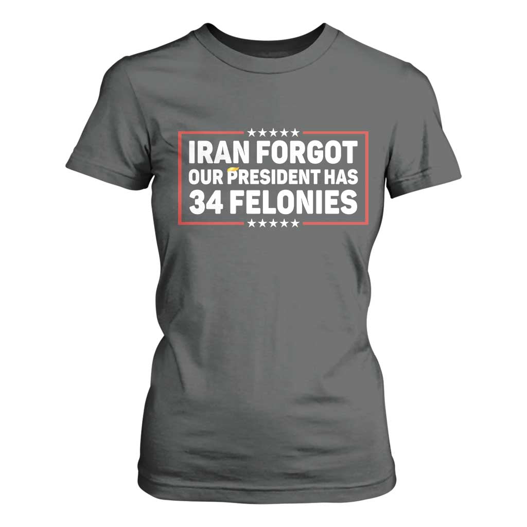 Iran Forgot Our President Has 34 Felonies T Shirt For Women Political Protest TS12 Dark Heather Print Your Wear