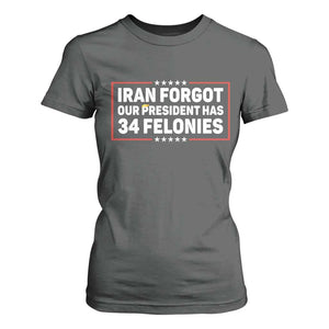 Iran Forgot Our President Has 34 Felonies T Shirt For Women Political Protest TS12 Dark Heather Print Your Wear