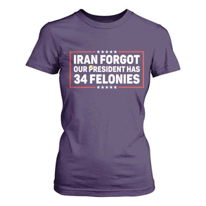 Iran Forgot Our President Has 34 Felonies T Shirt For Women Political Protest TS12 Purple Print Your Wear