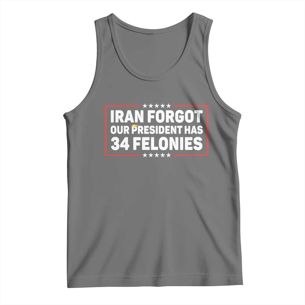 Iran Forgot Our President Has 34 Felonies Tank Top Political Protest TS12 Black Heather Print Your Wear