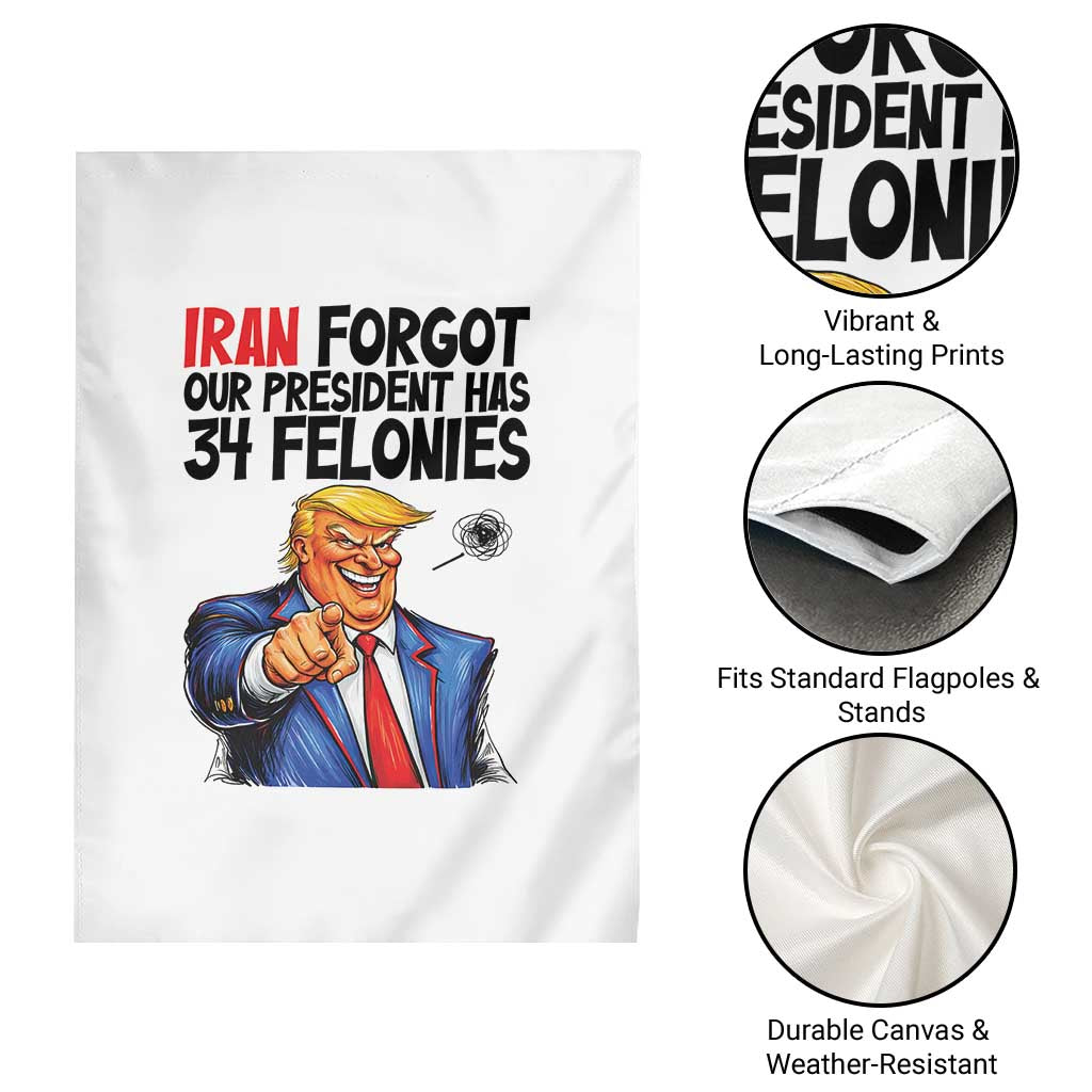 Iran Forgot Our President Has 34 Felonies Garden Flag Funny Political Satire TS12 Print Your Wear