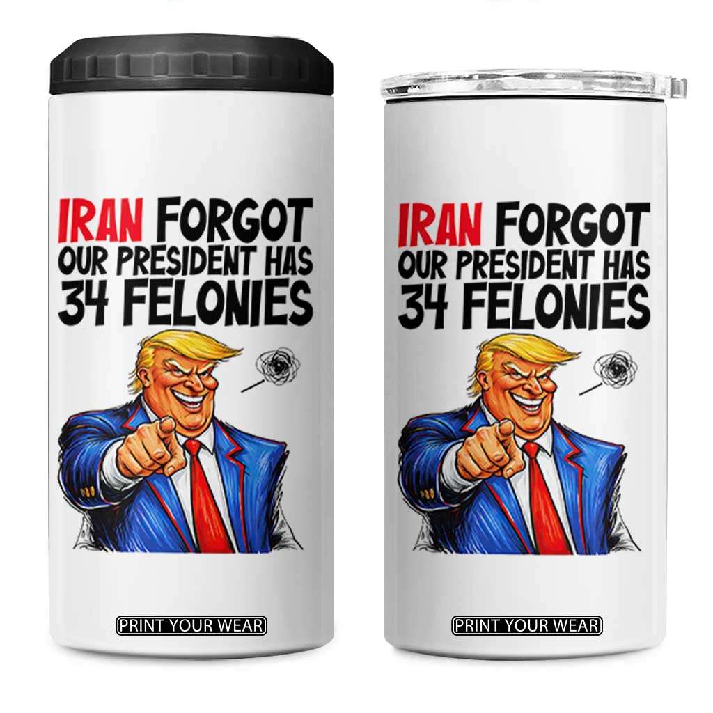 Iran Forgot Our President Has 34 Felonies 4 in 1 Can Cooler Tumbler Funny Political Satire TS12 One Size: 16 oz White Print Your Wear
