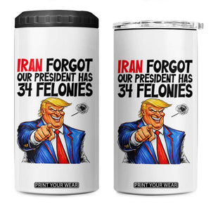 Iran Forgot Our President Has 34 Felonies 4 in 1 Can Cooler Tumbler Funny Political Satire TS12 One Size: 16 oz White Print Your Wear