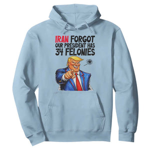 Iran Forgot Our President Has 34 Felonies Hoodie Funny Political Satire TS12 Light Blue Print Your Wear