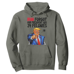 Iran Forgot Our President Has 34 Felonies Hoodie Funny Political Satire TS12 Military Green Print Your Wear