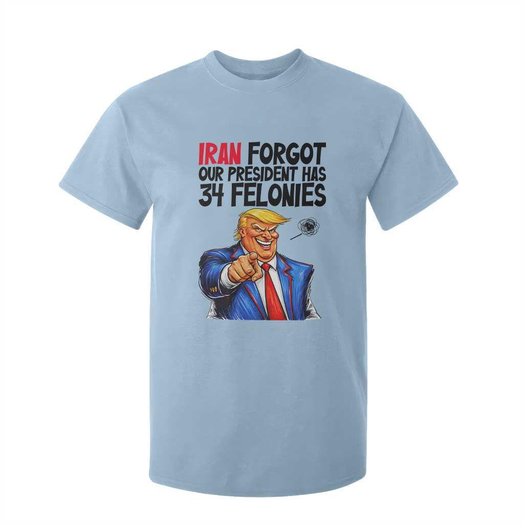Iran Forgot Our President Has 34 Felonies T Shirt For Kid Funny Political Satire TS12 Light Blue Print Your Wear