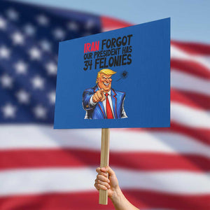 Iran Forgot Our President Has 34 Felonies Protest Sign Funny Political Satire TS12 Horizontal 18" × 24" Blue Print Your Wear