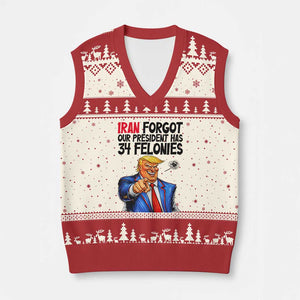 Iran Forgot Our President Has 34 Felonies V-Neck Knit Sweater Vest Funny Political Satire TS12 Beige Red Print Your Wear