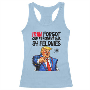 Iran Forgot Our President Has 34 Felonies Racerback Tank Top Funny Political Satire TS12 Light Blue Print Your Wear