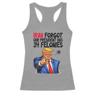 Iran Forgot Our President Has 34 Felonies Racerback Tank Top Funny Political Satire TS12 Sport Gray Print Your Wear