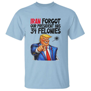 Iran Forgot Our President Has 34 Felonies T Shirt Funny Political Satire TS12 Light Blue Print Your Wear