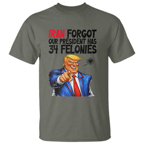 Iran Forgot Our President Has 34 Felonies T Shirt Funny Political Satire TS12 Military Green Print Your Wear