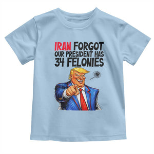 Iran Forgot Our President Has 34 Felonies Toddler T Shirt Funny Political Satire TS12 Light Blue Print Your Wear