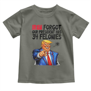 Iran Forgot Our President Has 34 Felonies Toddler T Shirt Funny Political Satire TS12 Military Green Print Your Wear