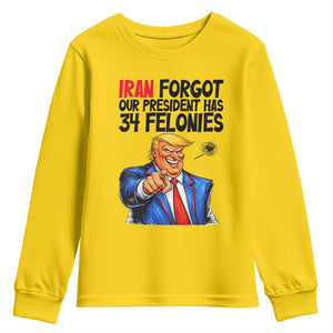 Iran Forgot Our President Has 34 Felonies Youth Sweatshirt Funny Political Satire TS12 Daisy Print Your Wear