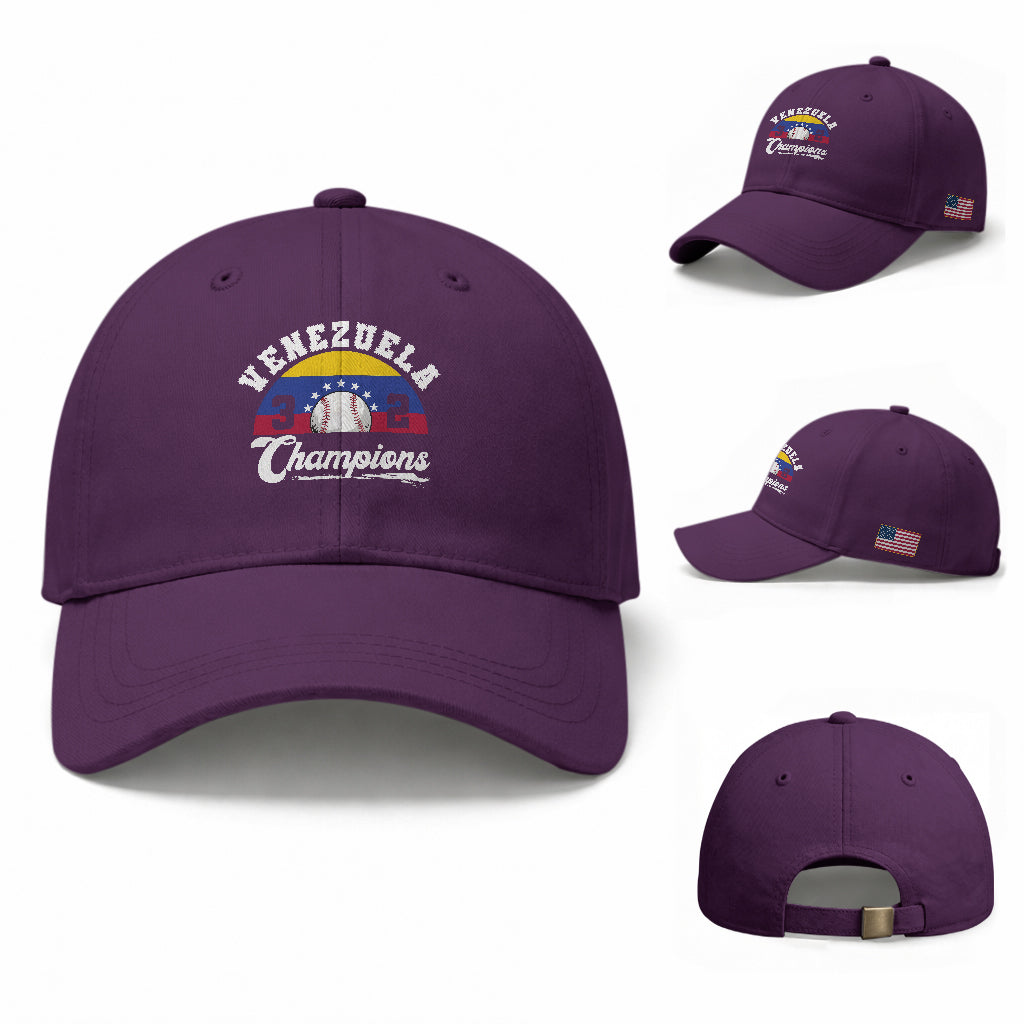 Venezuela 2026 Champions Vintage 7 Stars Flag Baseball Pride TS12 Baseball Cap Universal Fit Purple Print Your Wear
