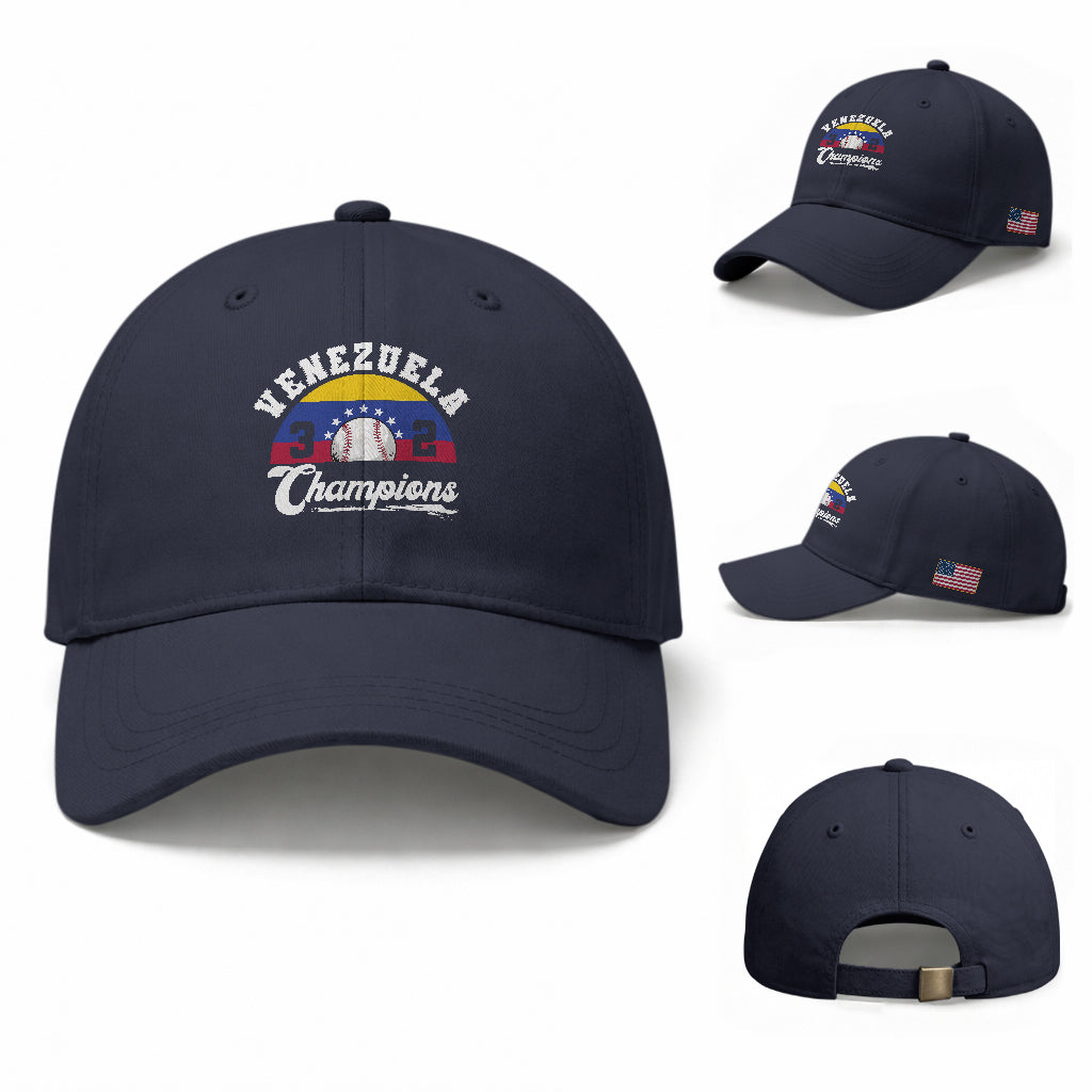 Venezuela 2026 Champions Vintage 7 Stars Flag Baseball Pride TS12 Baseball Cap Universal Fit Dark Blue Print Your Wear