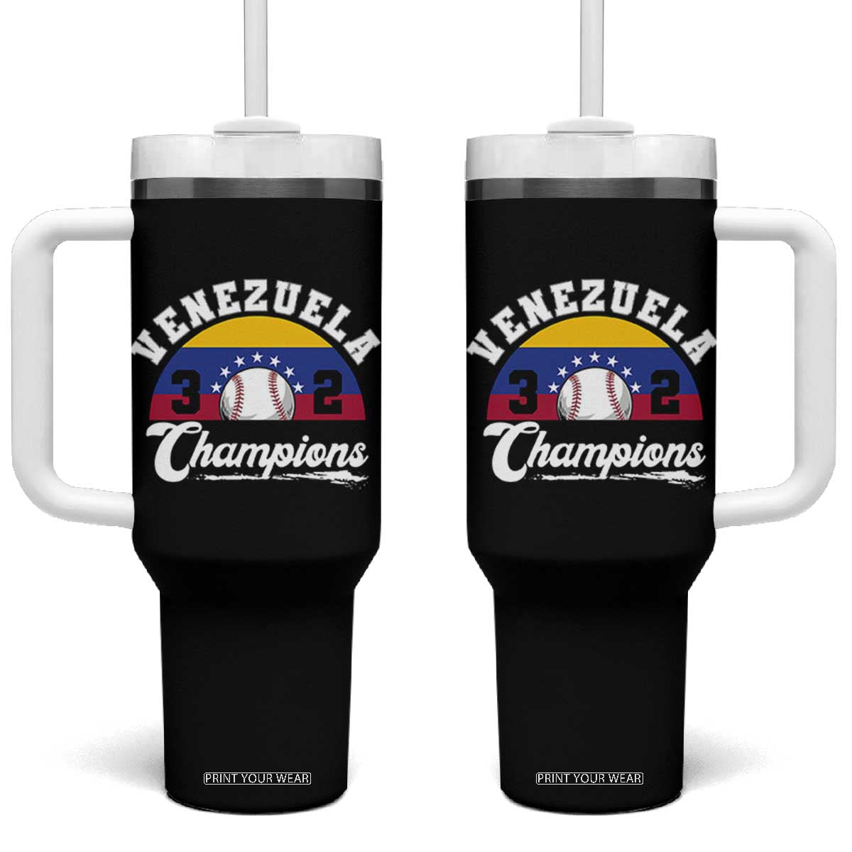 Venezuela 2026 Champions Tumbler With Handle Vintage 7 Stars Flag Baseball Pride