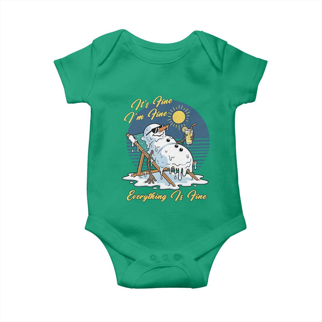 Melting Snowman Christmas In July Baby Onesie It Is Fine Everything Is Fine TS12 Irish Green Print Your Wear