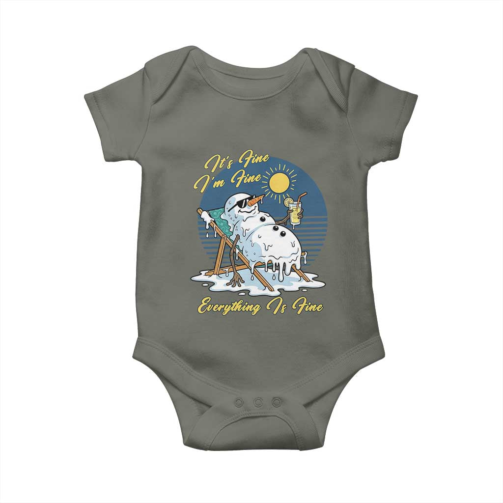 Melting Snowman Christmas In July Baby Onesie It Is Fine Everything Is Fine TS12 Military Green Print Your Wear