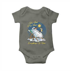 Melting Snowman Christmas In July Baby Onesie It Is Fine Everything Is Fine TS12 Military Green Print Your Wear