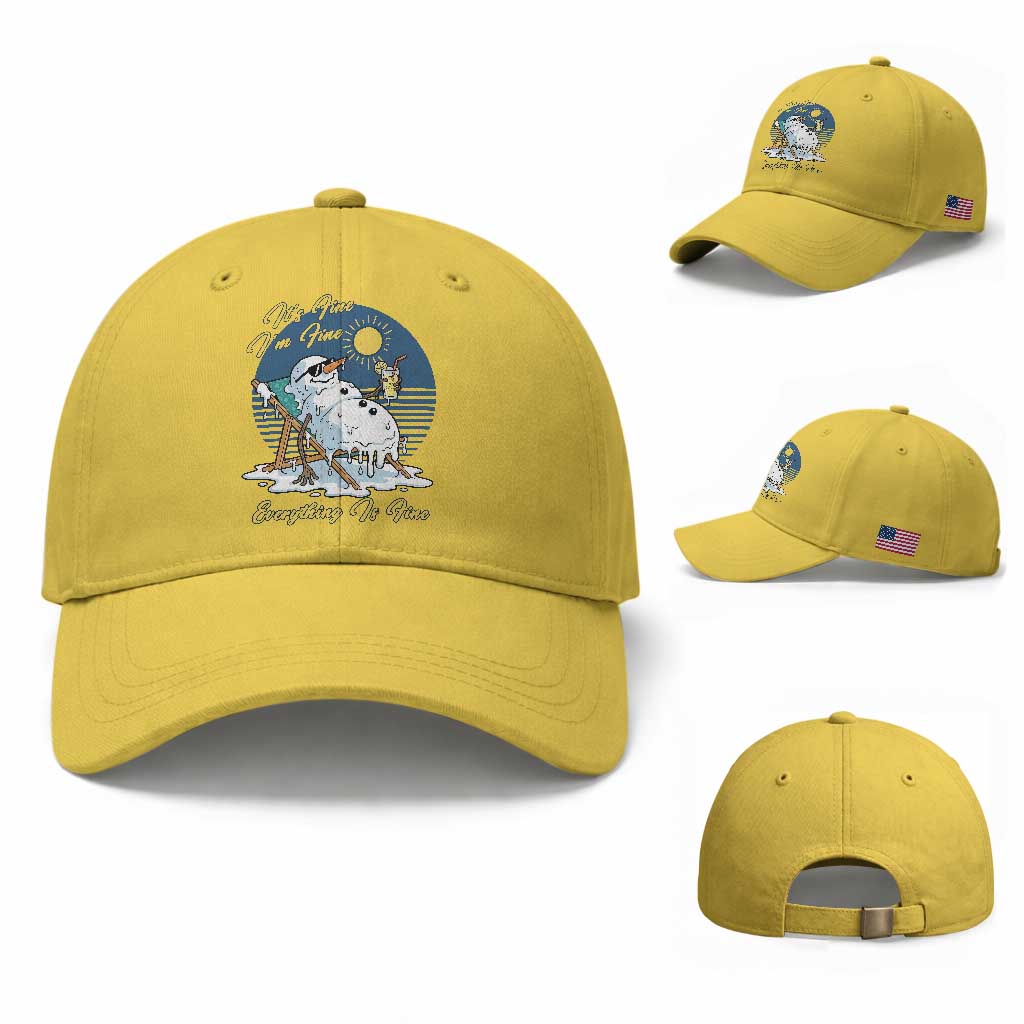 Melting Snowman Christmas In July Baseball Cap It Is Fine Everything Is Fine TS12 Baseball Cap Universal Fit Yellow Print Your Wear