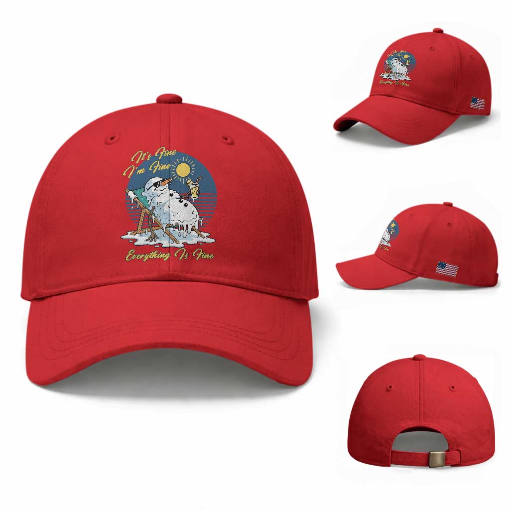 Melting Snowman Christmas In July Baseball Cap It Is Fine Everything Is Fine TS12 Baseball Cap Universal Fit Red Print Your Wear