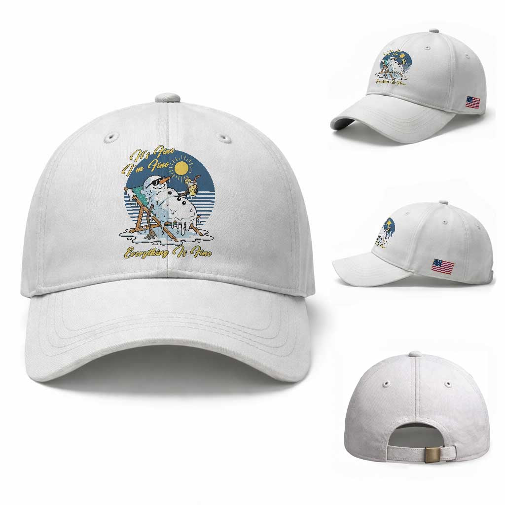 Melting Snowman Christmas In July Baseball Cap It Is Fine Everything Is Fine TS12 Baseball Cap Universal Fit White Print Your Wear