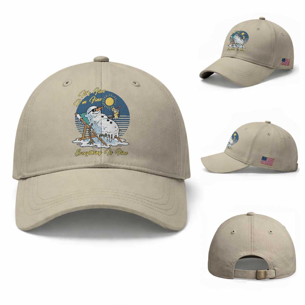 Melting Snowman Christmas In July Baseball Cap It Is Fine Everything Is Fine TS12 Baseball Cap Universal Fit Beige Print Your Wear