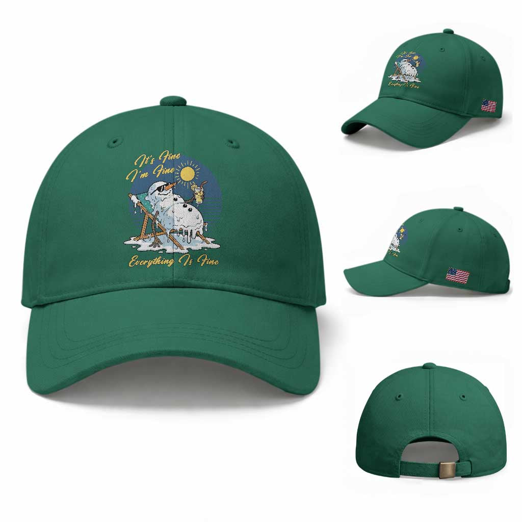 Melting Snowman Christmas In July Baseball Cap It Is Fine Everything Is Fine TS12 Baseball Cap Universal Fit Irish Green Print Your Wear