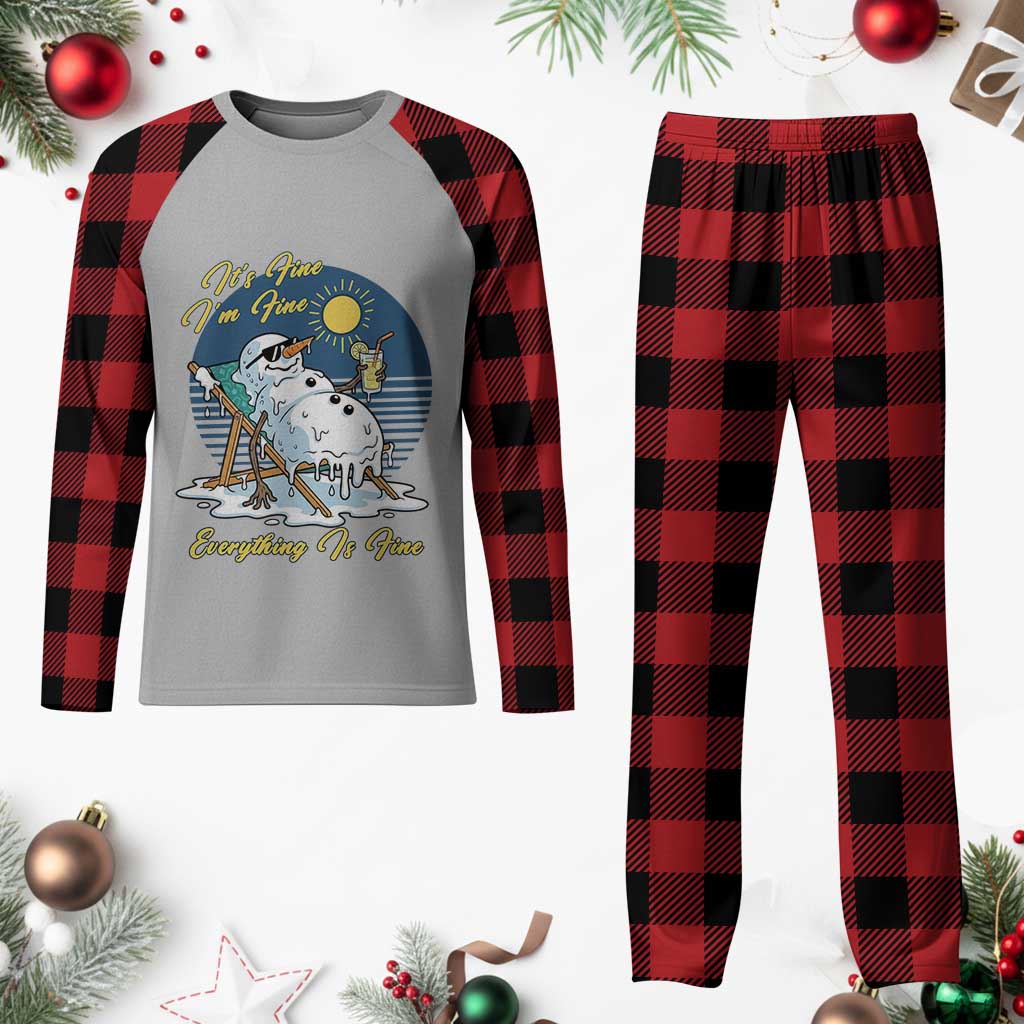 Melting Snowman Christmas In July Plaid Pajama Set It Is Fine Everything Is Fine