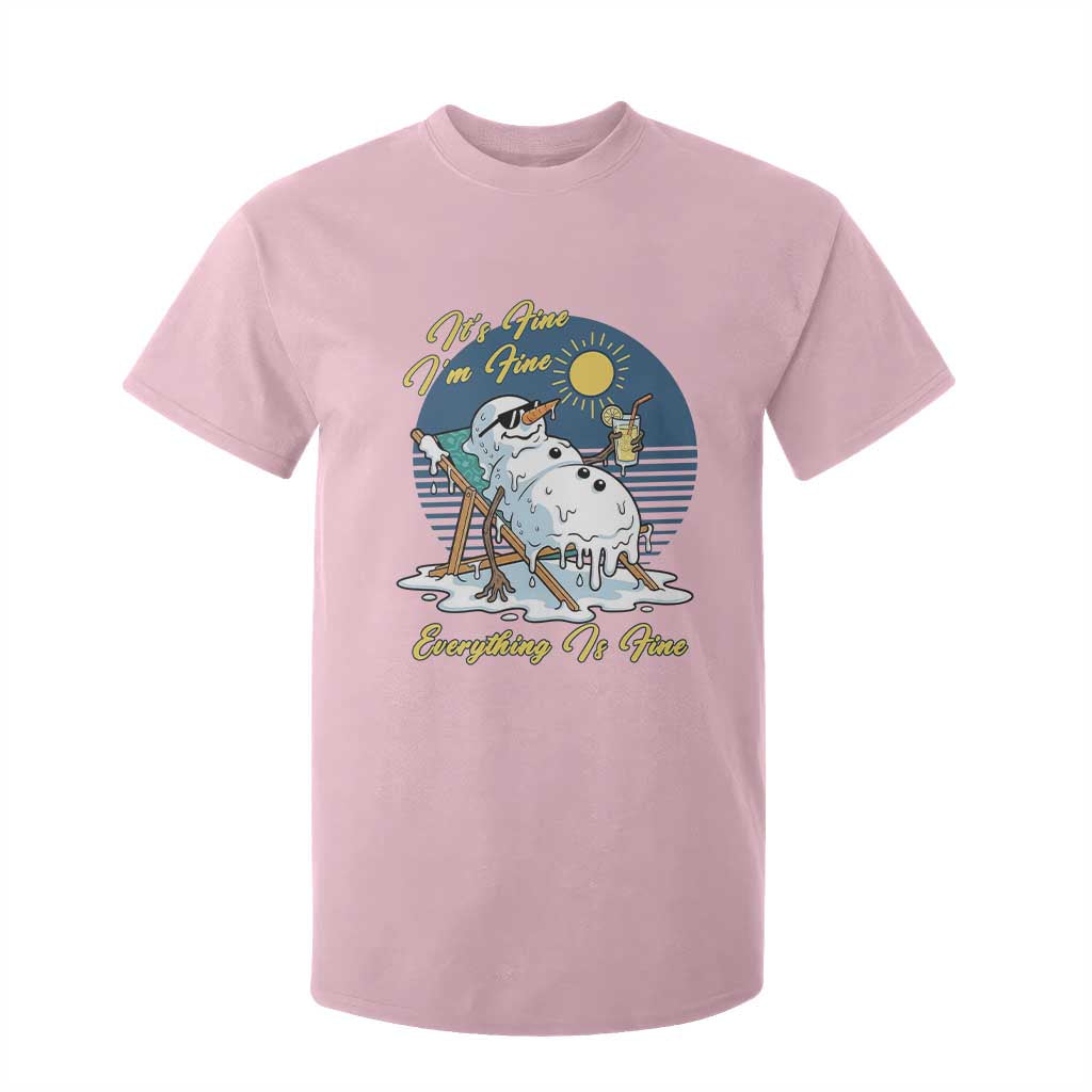 Melting Snowman Christmas In July T Shirt For Kid It Is Fine Everything Is Fine TS12 Light Pink Print Your Wear
