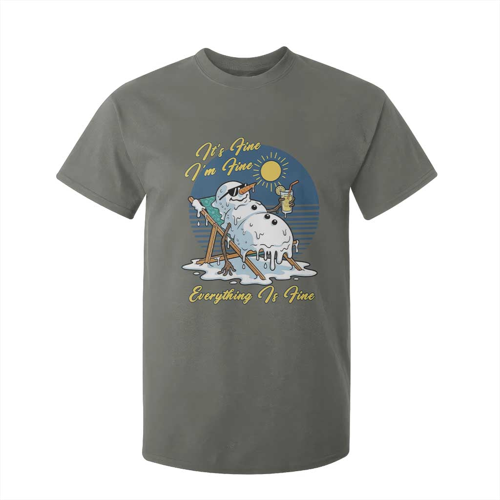 Melting Snowman Christmas In July T Shirt For Kid It Is Fine Everything Is Fine TS12 Military Green Print Your Wear